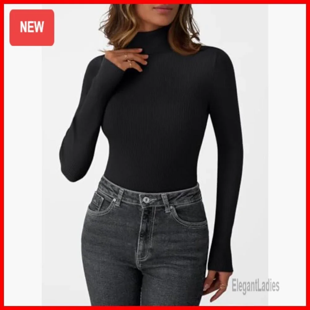 Ribbed Turtleneck Sweater Pullover Long Sleeve Winter Top